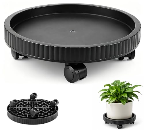 Umllpet Rodillo para plantas redondo de 40 cm, con ruedas de 360°, tabla para macetas, resistente a la intemperie, para terraza, balcón, invernadero, interior y exterior