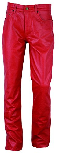 Fuente Retro Slim fit Tube Lederhose Herren Damen lang - Lederjeans- Leder Hose Jeans 501 Rot- Motorrad Lederjeans- 1A Qualität Rind Antik Retro Nappa Rot (56 EU, Rot Antik)