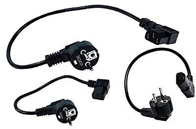 Netzkabel-Set: 3 Stromkabel (gew. Schutzkontaktstecker Typ E+F auf gew. Kaltgerätebuchse). 25cm/40cm/50cm