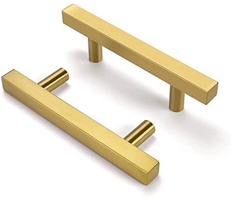 goldenwarm 10 Stück Griffe für Küchenschränke Griffe Messing Schrankgriffe -LS1212GD64 Goldgriffe für Möbel Vintage Griffe Schubladen Griffe Edelstahl Lochabstand 64 mm