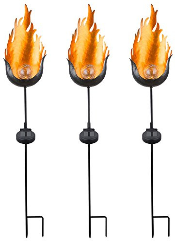 Solarleuchte Außenleuchten Steckleuchte Gartendeko, LED-Licht, IP44, Flammen-Effekt, H 93CM, 3er Set