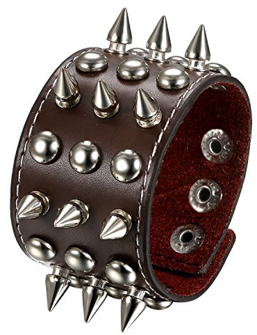 JewelryWe Schmuck Herren Lederarmband, Breit Leder Echtleder Armband Armreif Manschette Armband verstellbaren 6.5-8.5 Zoll Punk Biker Rock, schwarz/braun