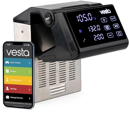 Vesta Precision Sous Vide Cooker, NSF Certified, 40L Capacity, App Control, Large Display Screen, Foldable Design, IPX7 Waterproof, 1200W High Performance Commercial Immersion Circulator for Kitchen