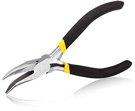 SPEEDWOX Bent Nose Pliers Long Reach 5 Inches Mini Slim Chain Nose Smooth Curved Jaws Precision Fine Pliers with Leaf Springs for Confined Areas Jewelry Making Crafts