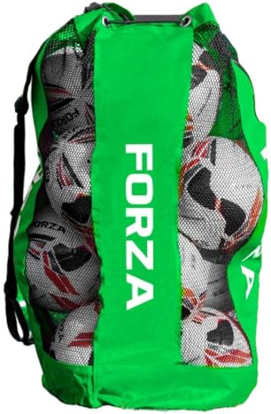 FORZA Premier boll bärväska | dragsko fotboll, basket, netball & volleyboll nätväska | 5 färgval – slitstark utrustning hållare | 12 boll kapacitet gRÖN