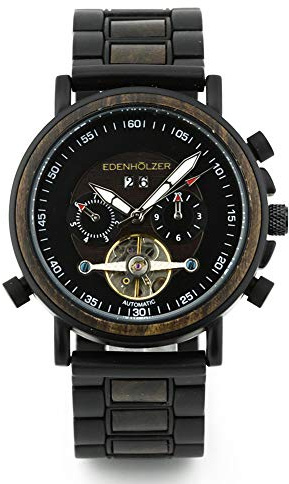 Edenhölzer Holzuhr Herren Armbanduhr Automatik Borneo Holzarmband Datumsanzeige