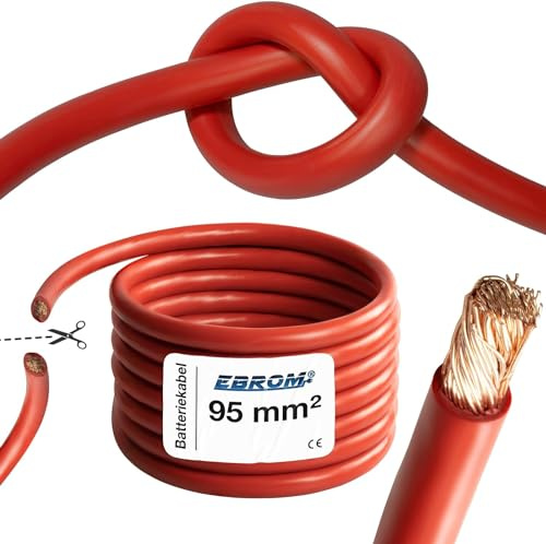 EBROM Câble de batterie très flexible Hi-Flex (Hi Flex) 95 mm² Au mètre en rouge - Très flexible Gaine en PVC (70 ± 5 Shore) 100% cuivre 95 mm² Comme câble de démarrage, câble de chargement ou autre
