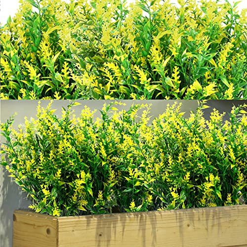 WILLBOND Künstlicher Lavendel, UV-beständig, für den Außenbereich, künstliche Blumen, Sträucher für Blumenarrangement, Tischdekoration, Heim- und Gartendekoration, Gelb, 12 Bündel