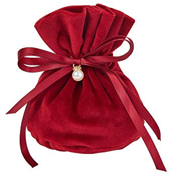 DanLingJewelry 10 piezas bolsas de terciopelo rojo oscuro con perlas de plástico para regalos de boda (13,2 x 14,0 x 0,4 cm)