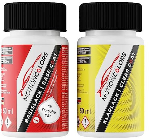 MOTIONCOLORS Silbergrau Metallic Y87 für Porsche Autolack Lackstift Set Basislack und Klarlack je 50ml