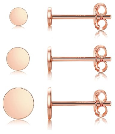MASOP Sterling Silber Ohrring Rose Gold Set 3mm 4mm 5mm Rund Rosegold Ohrstecker für Damen Herren Mädchen