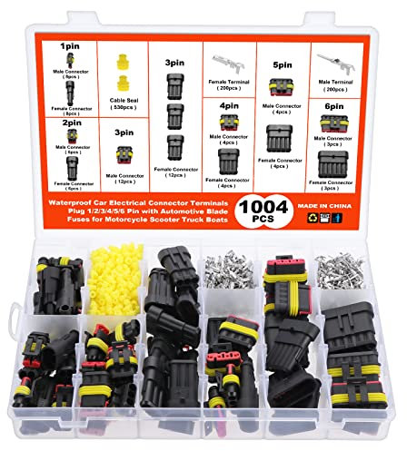 WiMas 1004 Stück Auto Wasserdichte Schnellverbinder, Anschlussstecker 1/2/3/4/5/6 Polig Kabel Steckverbinder Stecker Wasserdichter Stecker für Motorrad Scooter LKW Boote