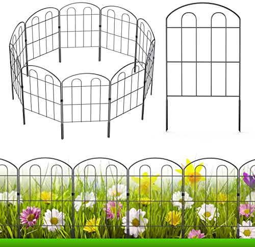 Clôture de jardin décorative d'extérieur - 61 cm x 9 m - Revêtement en métal antirouille - Bordure en fil de fer forgé pliable pour terrasse, parterres de fleurs, clôture pour animaux