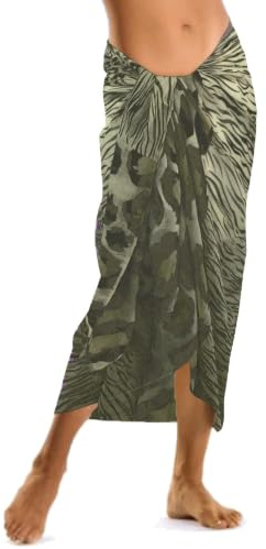 Ladies Girls Animal Print Sarong Skirt Beach Cover up Scarf Wrap-KHAKI