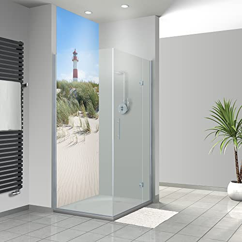 WANDFREUDE individuelle Duschrückwand Aluverbundplatte auf Maß (1 Stück - Leuchtturm in Düne - Premium Matt Lack) – Dusche Wandverkleidung Duschwandverkleidung Duschrückwände