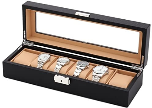 Habrur Uhrenbox Uhrenetui Uhrenaufbewahrung Uhrenbox Mit 6 Fächern, Leder, Uhrenbox, Aufbewahrungsbox Mit Glas-Schmuckbox, Uhren-Organizer Uhrenrolle Uhrenhalter (Blue : A)