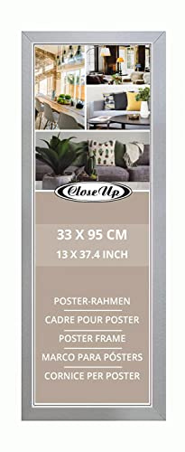 Close Up Posterrahmen 33 x 95 cm, Silber, MDF Holz, Frame für Langbahnposter, PVC Scheibe (unzerbrechlich), Profilbreite 30 mm