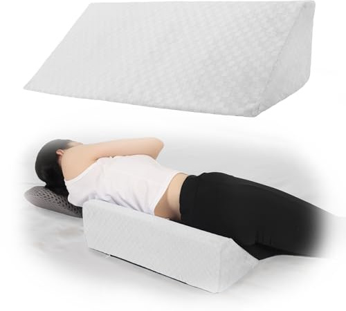 Jacobable Bed Wedge Pillow for Side Sleeping Foam Filled Body Positioning Triangle Pillow Suitable for Pregnancy and Surgery Prevent Bed Sore for Leg and Back Support with Pillow Case (White)