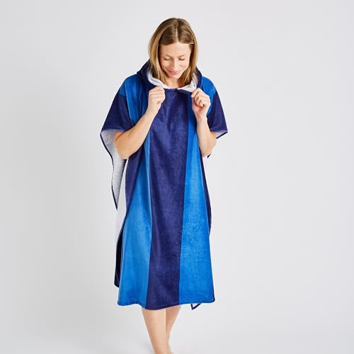 Catherine Lansfield Stripe Hooded Towel Poncho 92x108cm Blue
