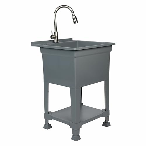 UTILITYSINKS USA-Made Plastic Freestanding 24 in x 24-Inch UtilityTub Heavy Duty Compact Utility Sink Ideal for Workshop, Laundry Room, Garage, Greenhouse, Pet Wash Station (Grey)