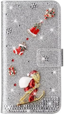 Handyhülle für Samsung Galaxy S24 Ultra, Glitzer Diamant Hülle Weihnachten Leder TPU Bumper Klapphülle Magnetverschluss Kartenfach Ständer Geldbörse mit Trageband Hülle für Samsung Galaxy S24 Ultra,