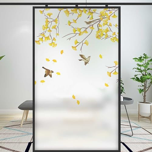 XQKXHZ Fensterfolie Blickdicht mit 3D Retro Floral Motiv,Milchglasfolie Selbstklebend Fenster Sichtschutzfolie Ohne Klebstoff Statisch Haftend Folie Blickschutz Anti UV für Zuhause Büro,B1,60x100cm