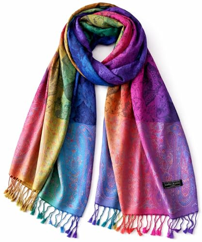 KARMA.DIEM Sciarpa XXL 180 × 60 cm – panno pashmina da uomo e da donna, morbido ed elegante, design Paisley, idea regalo perfetta e accessorio da viaggio (Multicolore)
