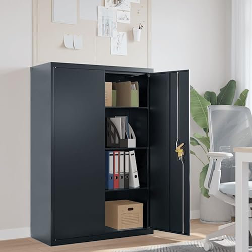 IKAYAA Aktenschrank Abschließbar Büroschrank Metallschrank Stahlschrank Werkzeugschrank Metall Schrank Abschließbar Aktenschrank Metall Anthrazit 90 x 40 x 140 cm