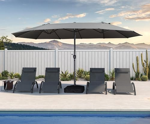 PURPLE LEAF Parasol Rectangulaire avec Pied 4,55 x 2,7 x 2,4 m Gris Clair | Parasol de jardin extérieur, Grande zone d'ombre, 12 baleines robustes, UPF 50+, Montage rapide, Base stable 72 kg, Hôtel