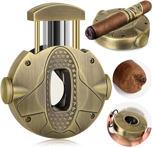DXXULL Cortador de puros en forma de V, cortador de puros en V 3 en 1 con hoja de acero inoxidable, soporte para puros y rotor de descompresión, cortador redondo de puros de diseño ergonómico, regalo