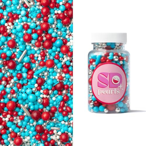 SD Pearls Streuselmix, Bunte Zuckerstreusel & Perlen „Winterkirsche“ 100g, Essbare Tortendeko für Kuchen, Muffins & Cupcakes, Zuckerperlen für Torte, ideal als Backzubehör für Geburtstage