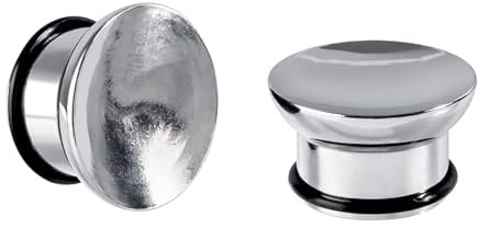 Longbeauty 1 Paar Edelstahl Ohr Plugs Tunnels Flesh Single Flared für Gestreckte Expander Ohrpiercing Schmuck, Silber, 12MM