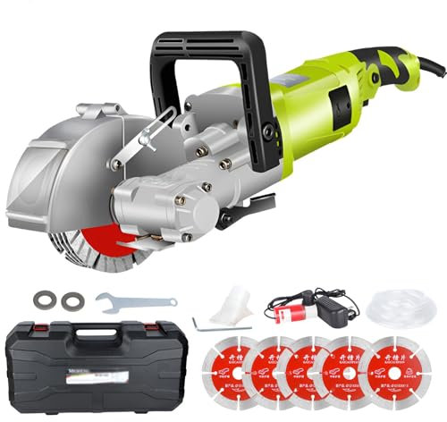 Chaser Mural électrique, Machine de Coupe de rainure Murale 7500r / Min, avec 5 Lames, 0-37 mm de Profondeur de Coupe réglable, 33 mm Maximum de Coupe à sous, pour Le marbre en Brique et Le Sol Green