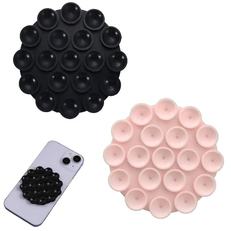 SSHUIKKAI 2 Stück Silikon Saugnapf Handyhülle, Handy Saugnapf Halterung, Handy Kleber Rückseite Saugnapf, Noppen Handyhülle, Für Mobiltelefone Powerbanks Autofahren(Rosa+schwarz)
