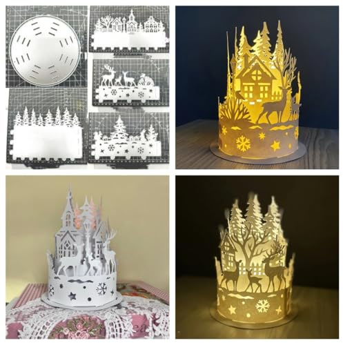 Sredwtk 3D Weihnachtsstadt Stanzschablonen Laternen Weihnachten Metall Prägeschablonen Stanzformen Schneiden für DIY Karte Sammelalbum Scrapbooking Fotoalbum Deko Cutting Dies