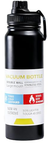 1000ml Insulated Water Bottles with Wide Mouth,Stainless Steel Metal Bottle with Leak Proof Lids - Great for Work, Travel/Men, Women-Black