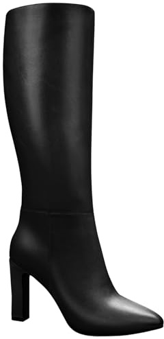 Quorvash Knee High Boots for Women - Long Elastic Faux Leather Tall Boots for Women Mid Block Heel Pointed Toe with Side Zipper Fall Winter Black Size 8