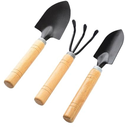 Set da 3 pezzi Mini giardinaggio strumenti per invasatura manico in legno pala rastrello pala multifunzionale per piante domestiche bonsai
