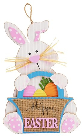 Valery Madelyn Easter Decorations, Wooden Easter Wreath for Front Door, Cute Bunny Decorations Wall Decor for Home Livingroom Bedroom Office Classroom, Spring Decorations, 15 inch