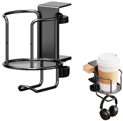SANLIUBA 2 In 1 Porta Cuffie Regolabile Stand, Supporto Cuffie e Portabicchieri Da Scrivania per Tazze Da Caffè, Mug e Cuffie, Adatto per Accessori per Videogiochi per Computer (Nero)