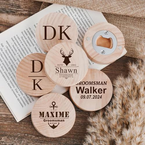 Apribottiglie in legno con logo personalizzato, apribottiglie in legno massello personalizzato per feste, regalo per testimone dello sposo (10 pezzi)