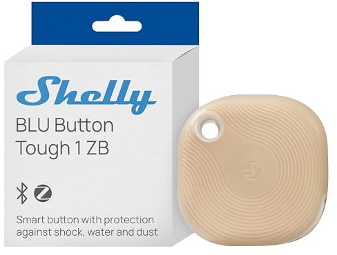 Shelly BLU Button Tough 1 ZB Moka - Bluetooth & Zigbee Smart Taster, IP54, Große Reichweite, Multi-klick-Aktivierung, Verschlüsselung, Gateway Erforderlich, Szenenaktivierung, Beacon-Modus