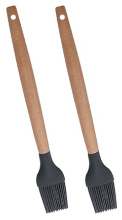 GOOHOCHY Pinceau à Huile Cuisine en Silicone Manche en Bois Lot de 2 Brosse pour Barbecue et Pâtisserie Résistant à la Chaleur pour Cuisson Four et Grillades en Extérieur