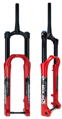 HWEVDHJ DH 27.5/29 Inch Mountain Bike Front Fork 180mm Travel Air Suspension Fork 28.6mm Tapered Tube 15 * 110mm Boost Thru Axle Downhill Forks Disc Brake(Red-Black,27.5 inch)