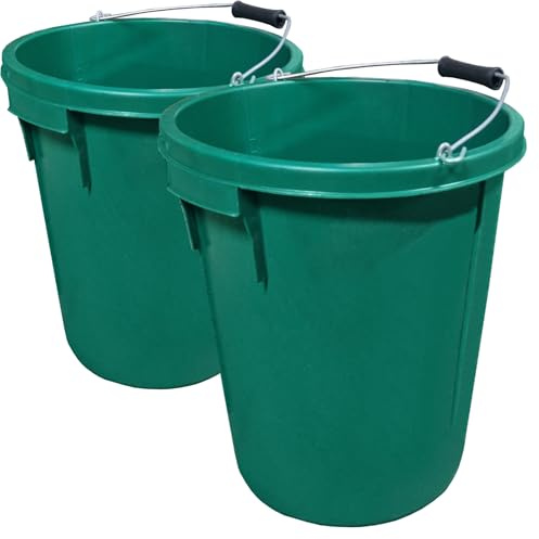 2x Green Plasterer Bucket Heavy Duty Plasterers Bucket for Mixing Building Plaster and Holding Water or Animal Feed - 25 Litre