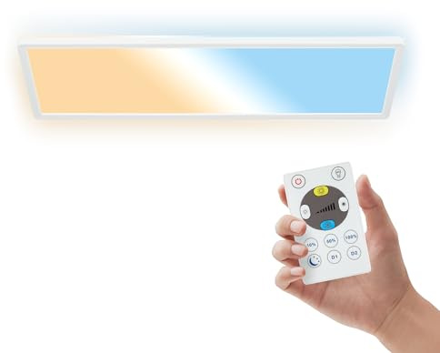 B.K.Licht - Panel LED plano con mando a distancia, regulable, iluminación indirecta, CCT ajustable de luz cálida a luz diurna, IP44, plafon led techo baño, lámpara techo, salón, 58x20x3 cm, blanco