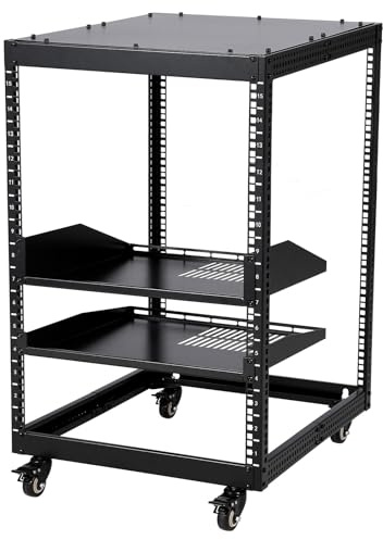 10U Open Frame Server Rack, 23''-40'' Adjustable Depth, Wall Mount & Free Standing Network Rack with 4 Lockable Casters & 2pcs 1U Server Rack Shelf, Holds All Your IT/AV Equipment Rack