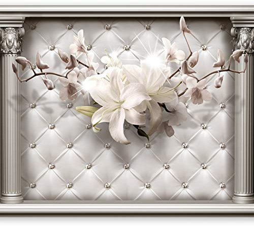 Wallpaper Photo Abstraction 400x280 cm / 158x110, Non-Woven Premium Art | Print Fleece Wall Mural Decoration Poster Picture Design Modern, Ornament Flowers White Elegant