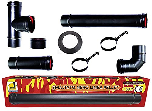 Rohrset Pelletkamin dn 80 schwarz emailliert Stahl Rohr 600 CE Made in Italy Porzellan ECO