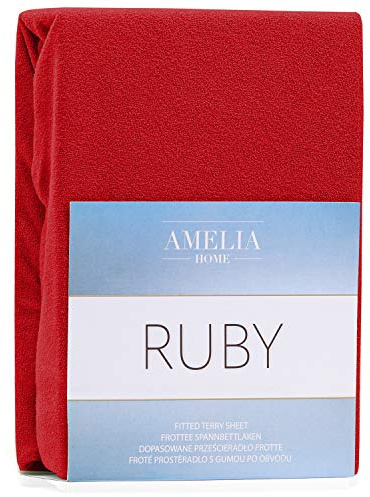 AmeliaHome Tissu Éponge Drap Housse Coton 160x200 180x200 cm Rouge